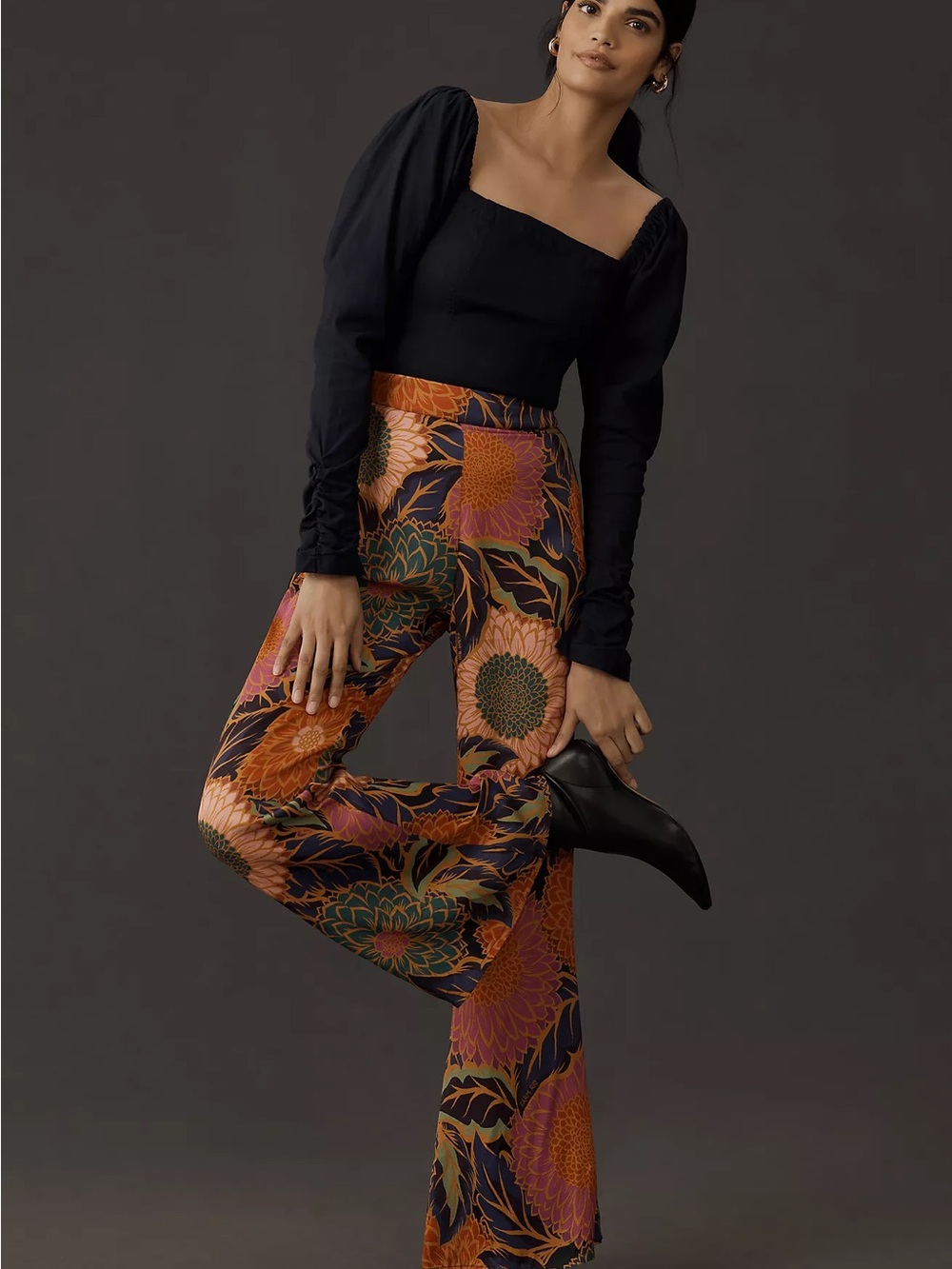 FARM Rio Vintage Garden Multi-colored Satin Flare Leg Pants